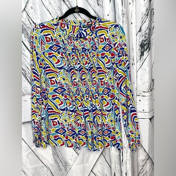 APNY Multicolored Blouse Pleated Front S - Picture 1 of 8